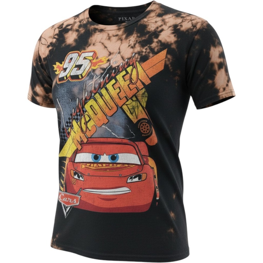 Disney Pixar Cars Lightning McQueen Tie Dye Graphic T-Shirt Mens 1X Black Orange